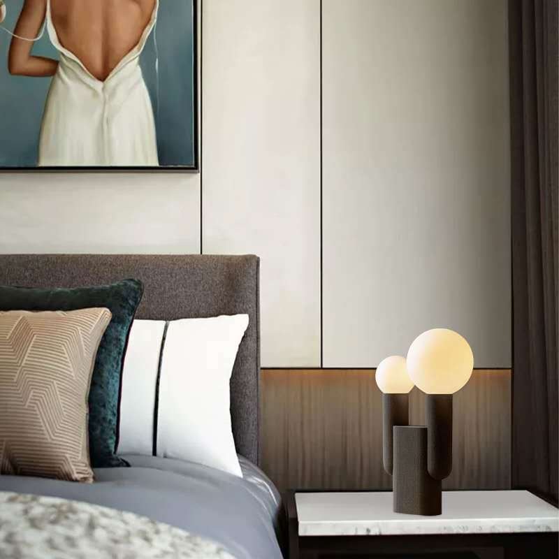 Contemporary Creative Round Orb Resin Glass 2-Light Table Lamp For Bedroom