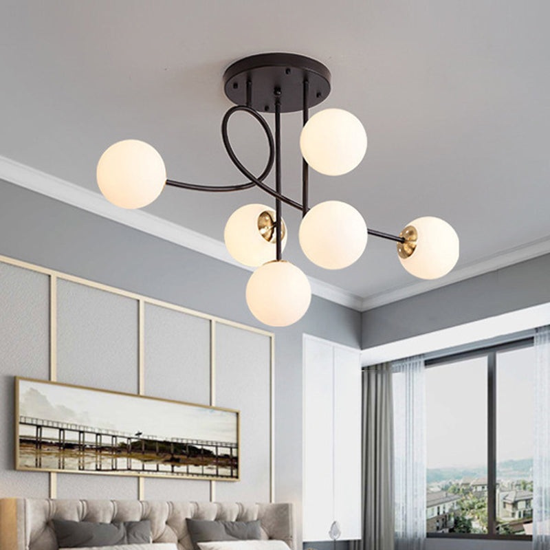 Contemporary Nordic Sphere Iron Glass 6-Light Chandelier For Bedroom