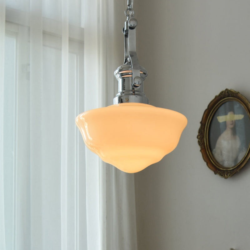 Contemporary Retro Round Dome Iron Glass Shade 1-Light Pendant Light For Living Room