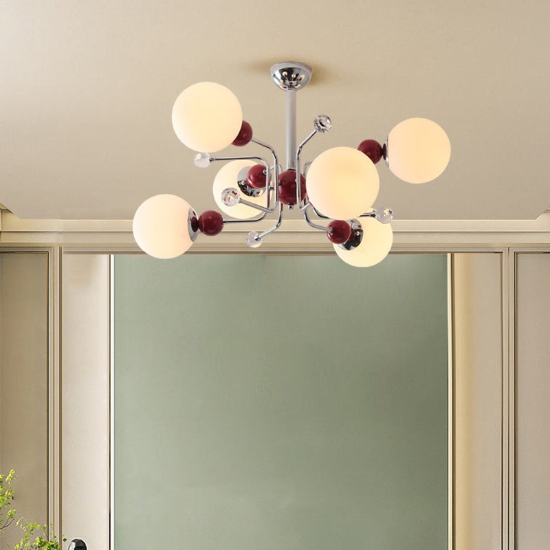 Contemporary Scandinavian Branch Curved Globe Semicircular Base Iron Glass 6/8/10 Light Chandelier For Living Room