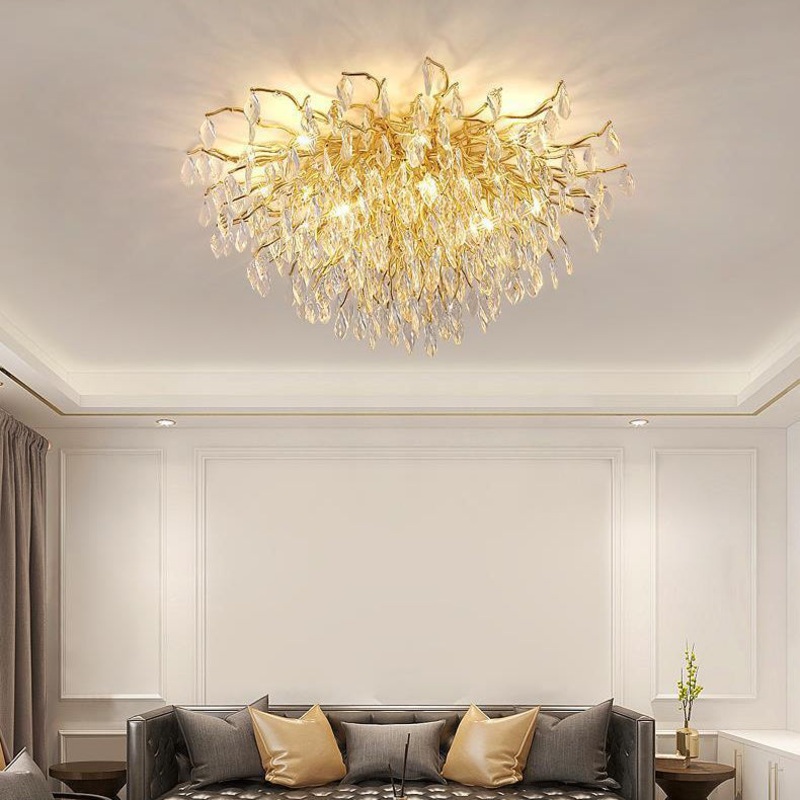 Modern Luxury Branch Bend Teardrop Aluminum Crystal 13/15 Light Flush Mount Ceiling Light For Living Room