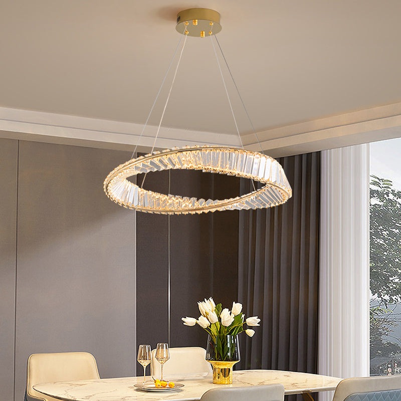 Modern Luxury Ring Rectangle Hardware Crystal LED Pendant Light Island Light For Dining Room