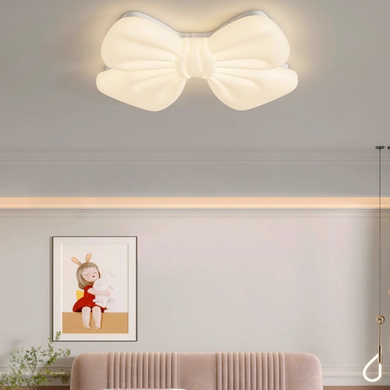 Modern Minimalist Kids Bow Tie Iron Plastic LED Flush Mount Ceiling Light For Bedroom