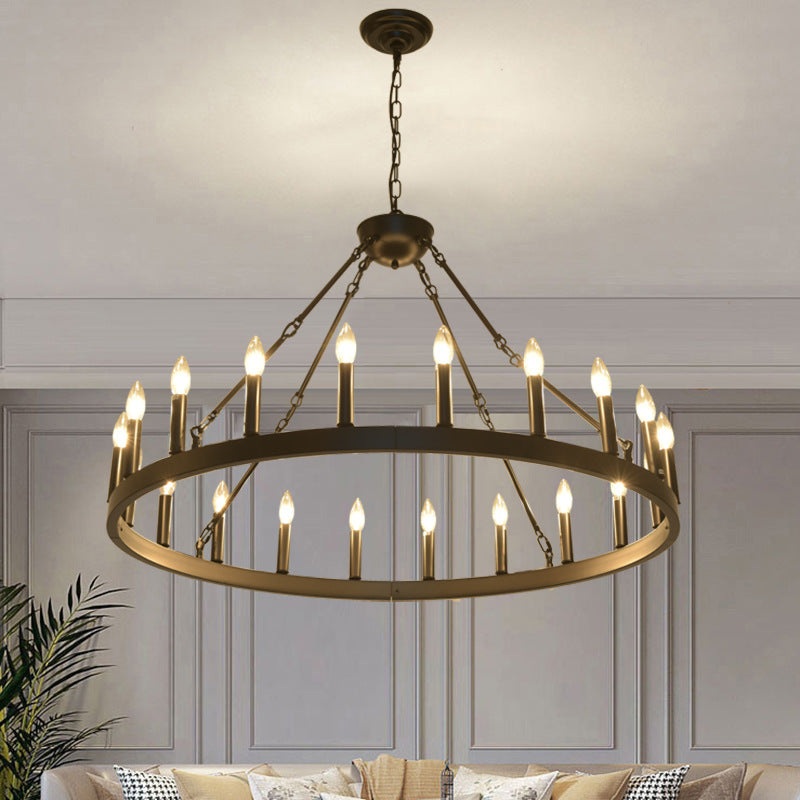 Traditional Farmhouse Iron Circle Ring Glass 20/36-Light Chandelier For Dining Room