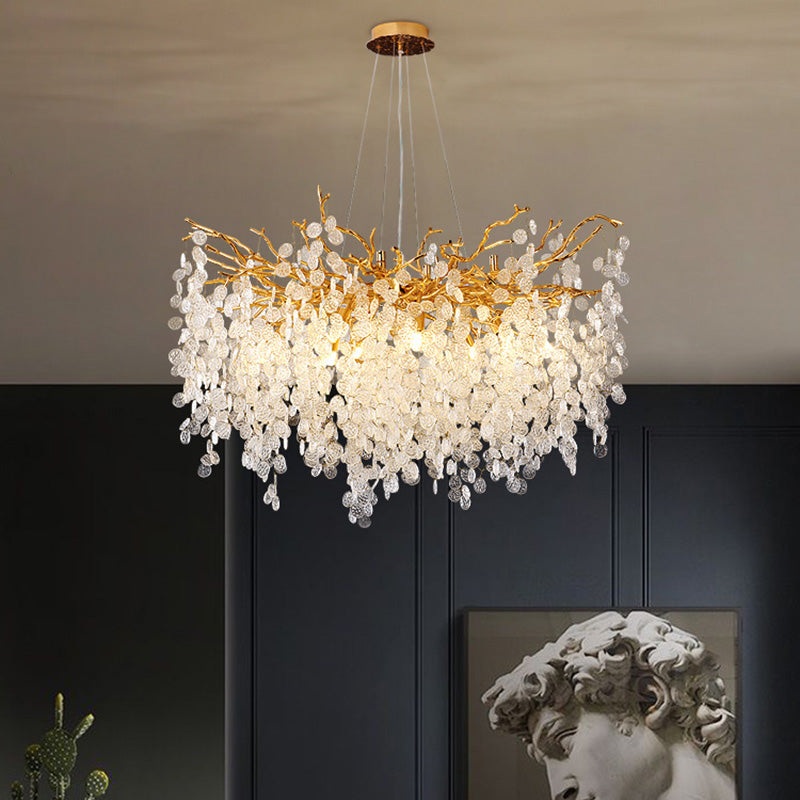 Traditional French Twig Round Aluminum Crystal 9/12/14 Light Chandelier For Living Room