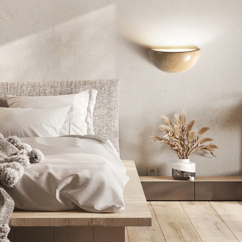 Traditional Vintage Hemisphere Yellow Travertine 1-Light Wall Sconce Lamp For Bedroom
