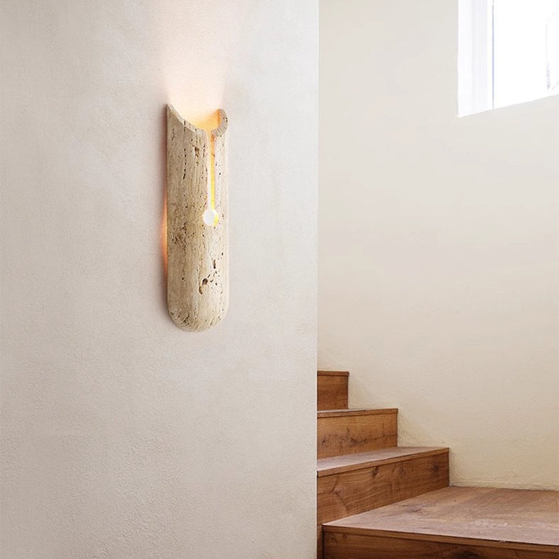 Traditional Vintage Rectangle Yellow Travertine LED Wall Sconce Lamp For Hallway