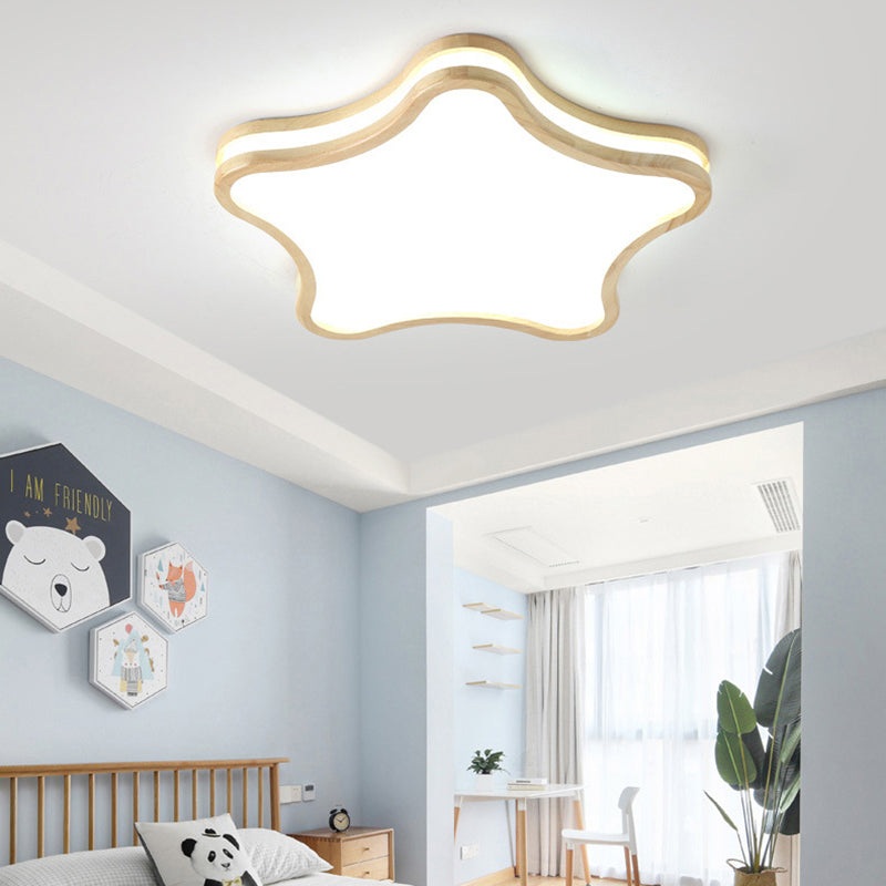 Contemporary Creative Star Shape Rubberwood Acrylic LED Flush Mount Ceiling Light For Bedroom