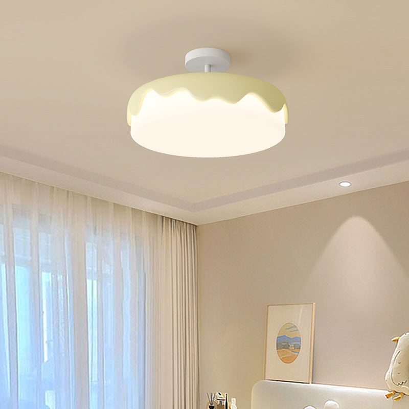 Contemporary Nordic Cake Shape Dome Resin Acrylic LED Semi-Flush Mount Ceiling Light For Bedroom