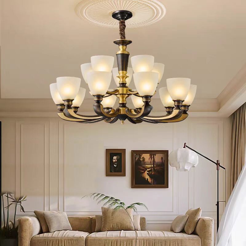 Contemporary Retro Copper Glass Bell 5/6/8/10/15 Light Chandeliers For Living Room