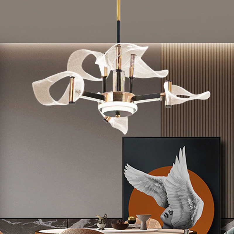 Contemporary Scandinavian Acrylic Iron LED Chandeliers For Living Room