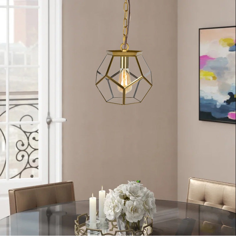 Contemporary Scandinavian Spherical Pentagon Copper Glass 1-Light Pendant Light For Bedroom