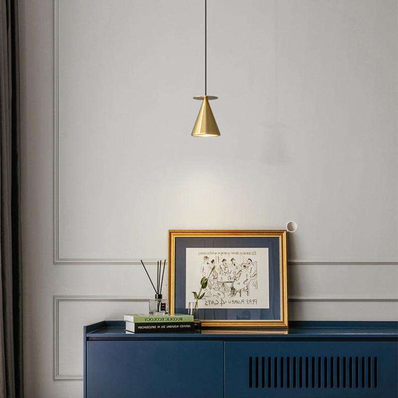 Modern Luxury Full Copper Geometrical Conical LED Pendant Light For Living Room