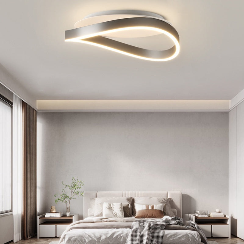 Modern Minimalist Ring Strip Irregular Disc Base Iron Aluminum Silicone LED Semi-Flush Mount Ceiling Light For Bedroom