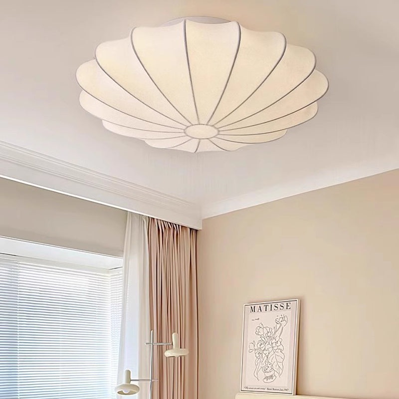 Traditional Japanese Dome Floral Artificial Silk Hardware 1/3-Light Semi-Flush Mount Ceiling Light For Living Room