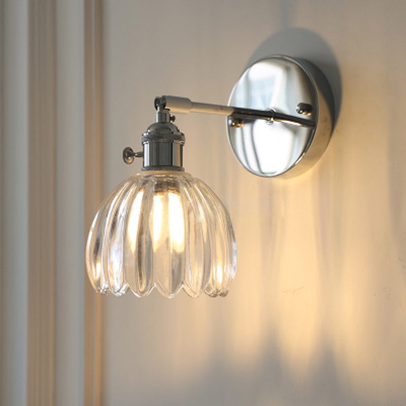 Traditional Japanese Drum Iron Glass 1-Light Wall Sconce Lamp For Living Room