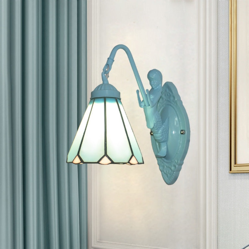 Traditional Tiffany Hardware Glass Pattern 1 - Light Wall Sconce Lamp For Bedroom
