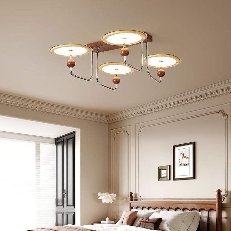 Traditional Vintage Hardware Acrylic Round Flying Saucer LED Semi-Flush Mount Ceiling Light For Living Room