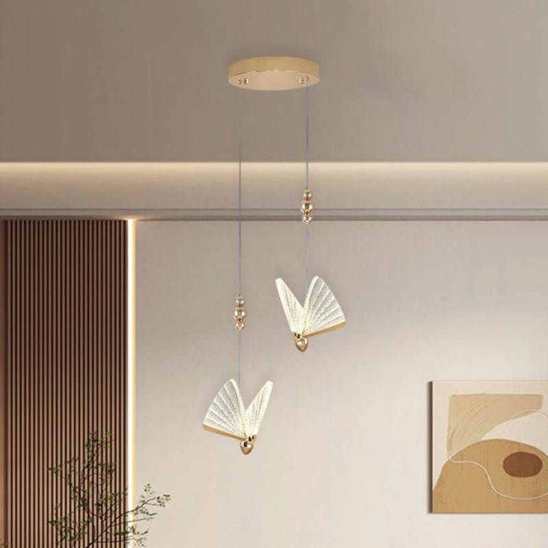 Contemporary Creative Adjustable Height Butterfly Acrylic Iron Zinc Alloy LED Chandelier For Living Room