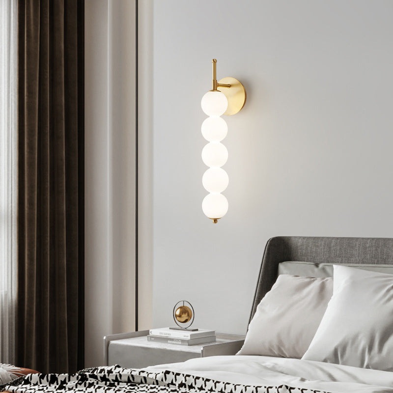 Contemporary Nordic Candied Haws Shape Beaded Glass Ball Brass LED Wall Sconce Lamp For Living Room