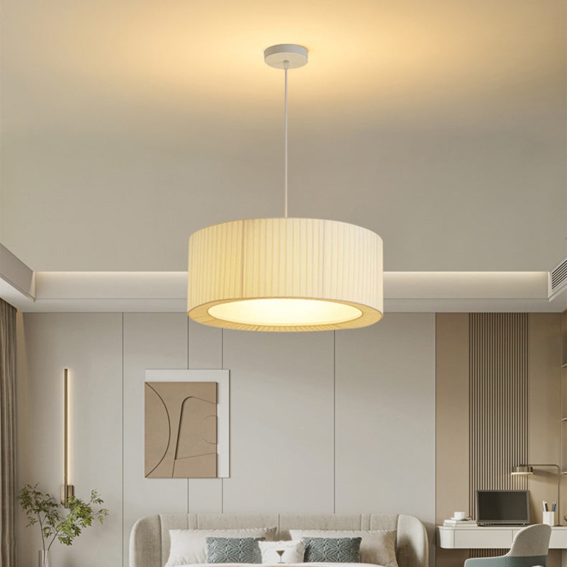 Contemporary Nordic Double Layer Drum Pleated Fabric Iron Acrylic 4/5-Light Pendant Light For Living Room