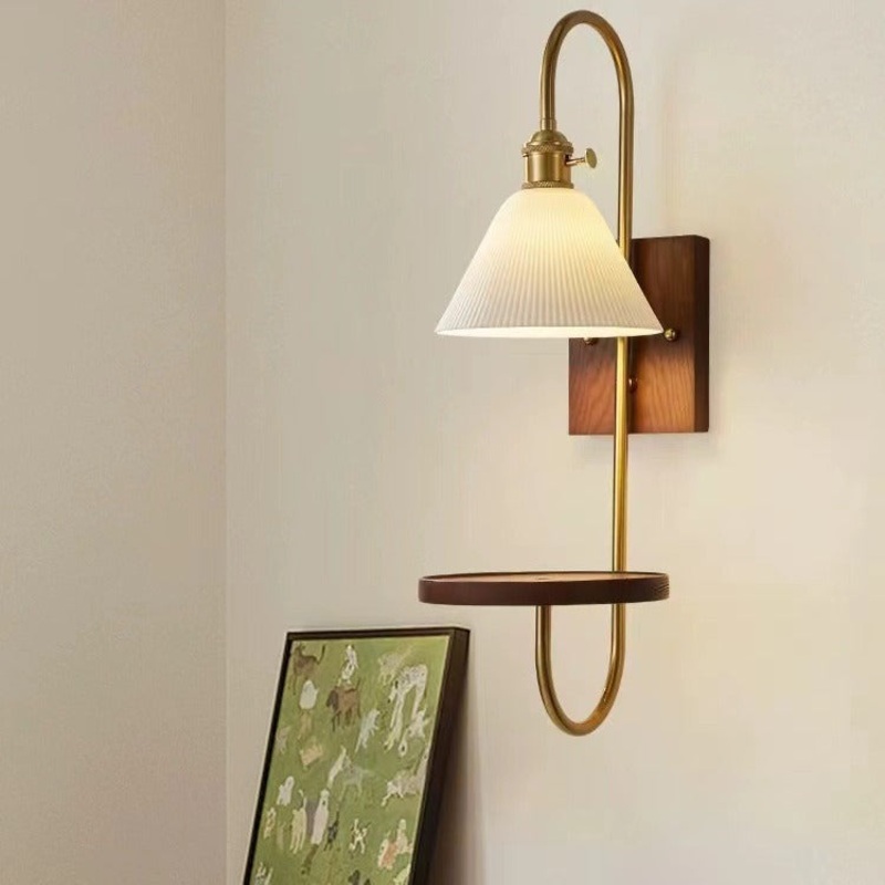 Contemporary Nordic Drum Wood Iron Ceramic Glass 1-Light Wall Sconce Lamp For Living Room