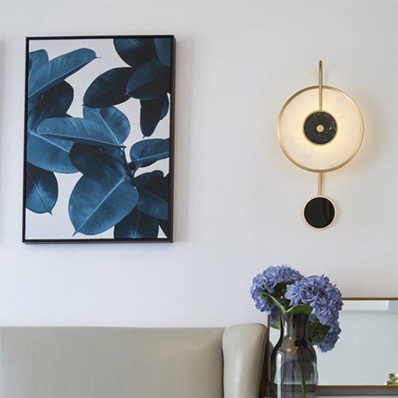Contemporary Nordic Round Iron Marble LED Wall Sconce Lamp For Bedroom