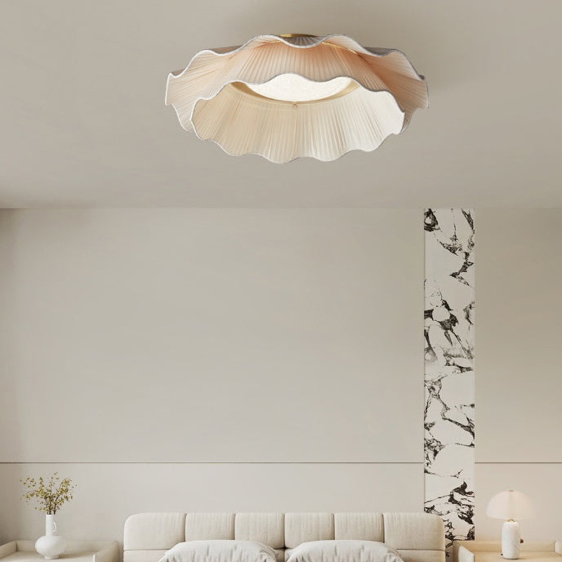 Contemporary Nordic Stripe Cloud Copper Hardware Fabric LED Flush Mount Ceiling Light For Bedroom
