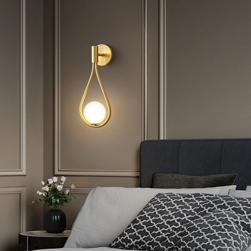Contemporary Nordic Water Drop Iron Glass 1-Light Wall Sconce Lamp For Bedroom
