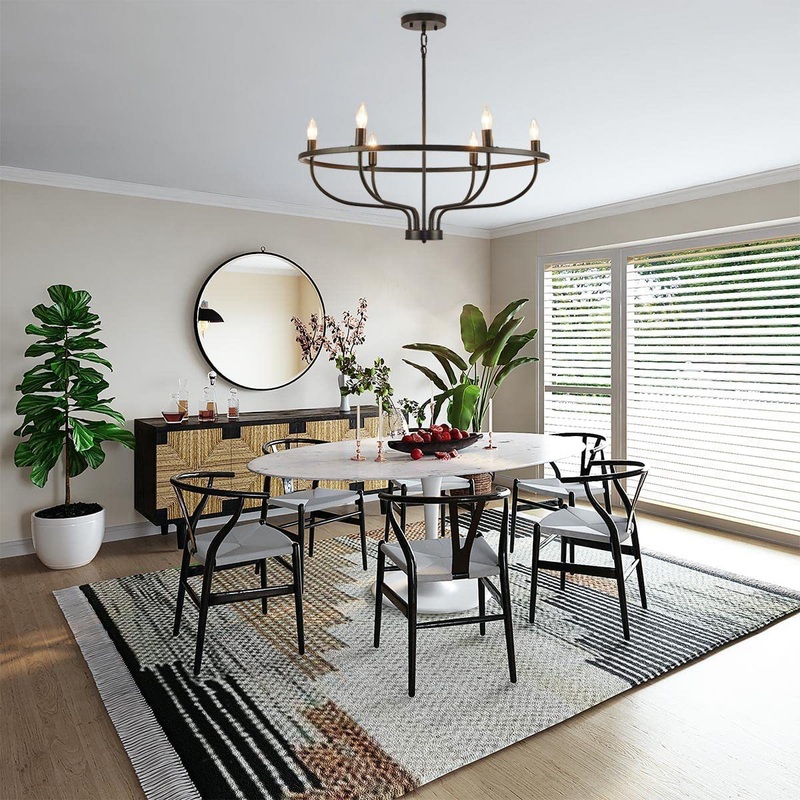 Modern Art Deco Candle Shape Iron Hardware 6 - Light Chandeliers For Dining Room