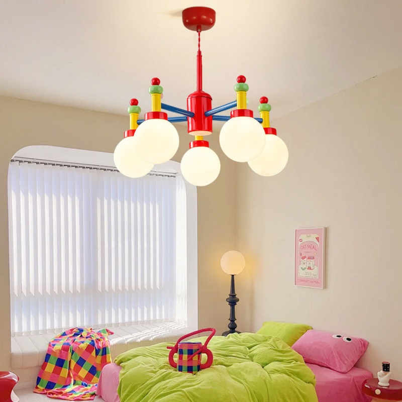 Modern Art Deco Cartoon Colorful Magic Beans Round Orb Iron Glass 3/5 Light Chandelier For Bedroom
