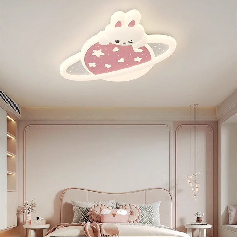 Modern Art Deco Kids Bunny Planet PE Iron LED Flush Mount Ceiling Light For Living Room
