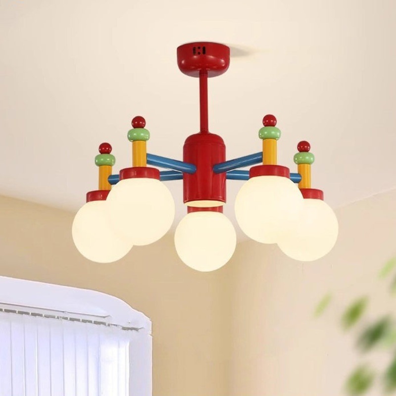 Modern Art Deco Kids Cartoon Colorful Magic Beans Round Orb Iron Glass 3/5 Light Semi-Flush Mount Ceiling Light For Bedroom