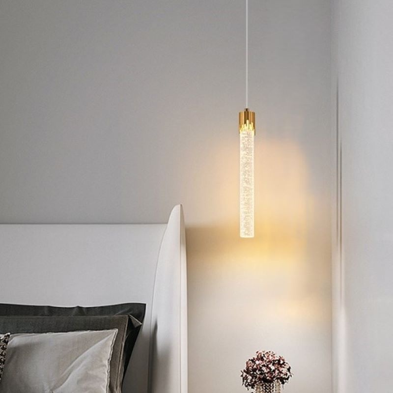 Modern Luxury Cylinder Bubble Disc Base Iron Crystal LED Pendant Light For Bedroom