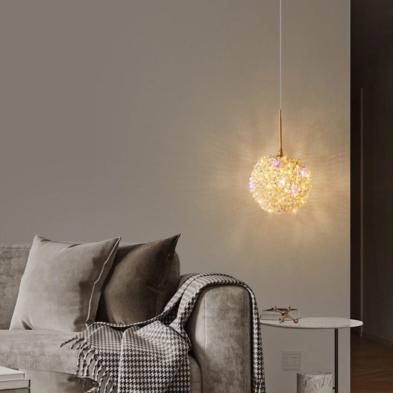 Modern Luxury Hydrangea Round Orb Iron Crystal 1-Light Pendant Light For Bedroom