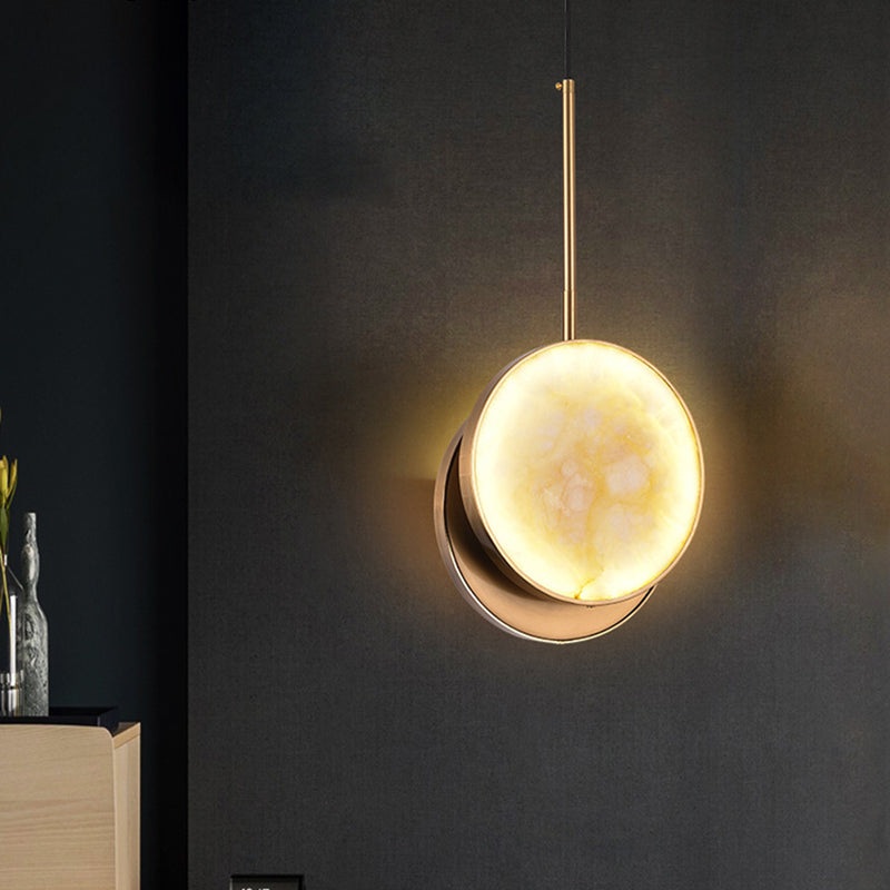 Modern Luxury Round Metal Marble LED Pendant Light For Bedroom