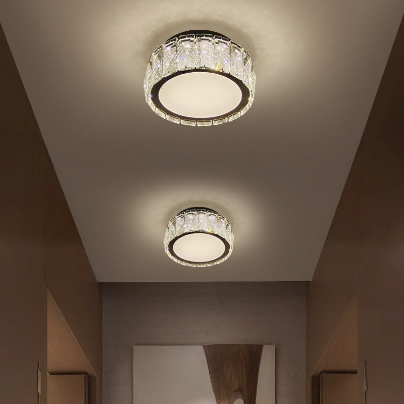 Modern Luxury Round Pattern Crystal Iron LED Flush Mount Ceiling Light For Living Room