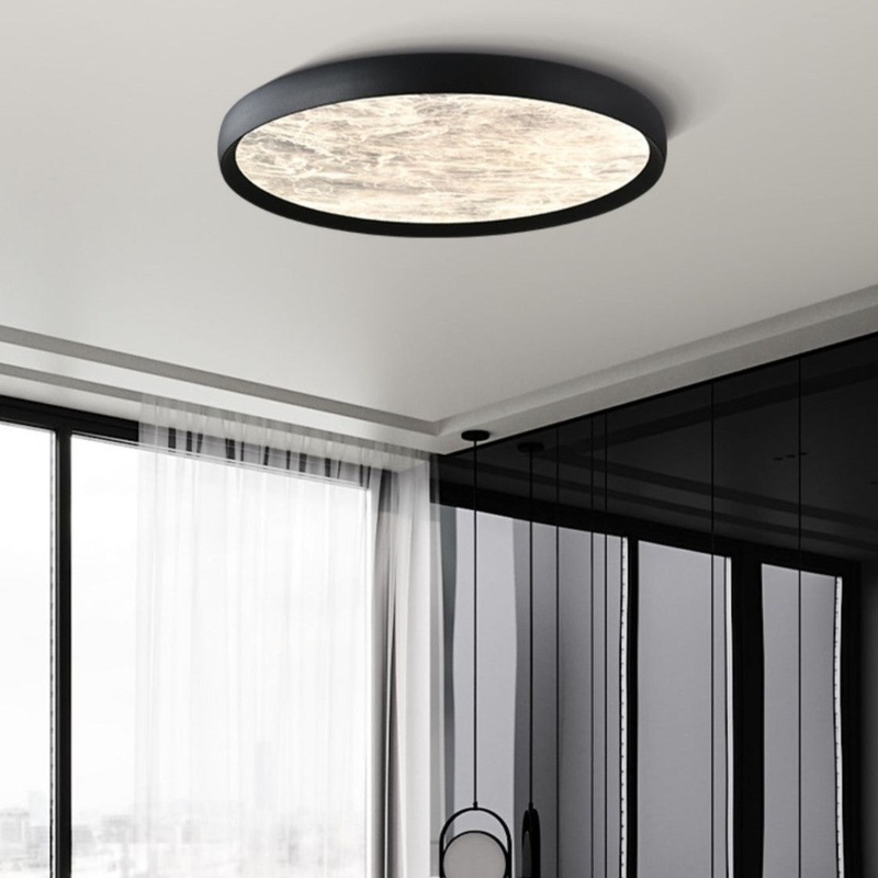 Modern Minimalist Round Cloudy Aluminum Frame Acrylic Shade LED Flush Mount Ceiling Light For Bedroom