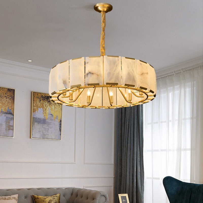 Traditional Chinese Round Lantern Shape Marble Copper 6/8/10 - Light Chandeliers For Living Room