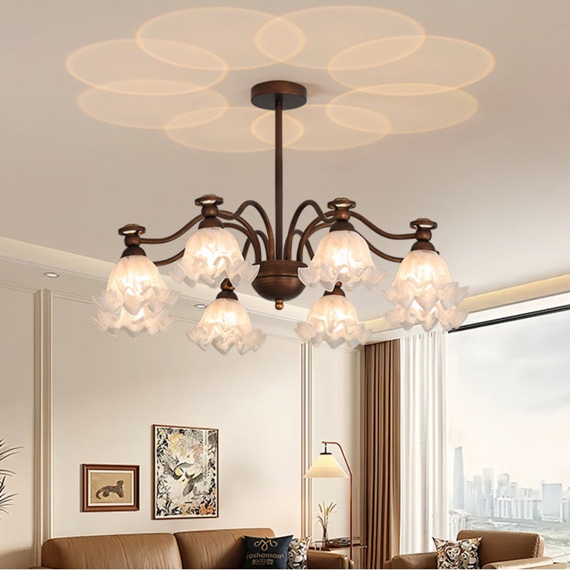Traditional French Hardware Glass Snow Pattern Flower 4/6/8/10 Light Chandeliers For Living Room
