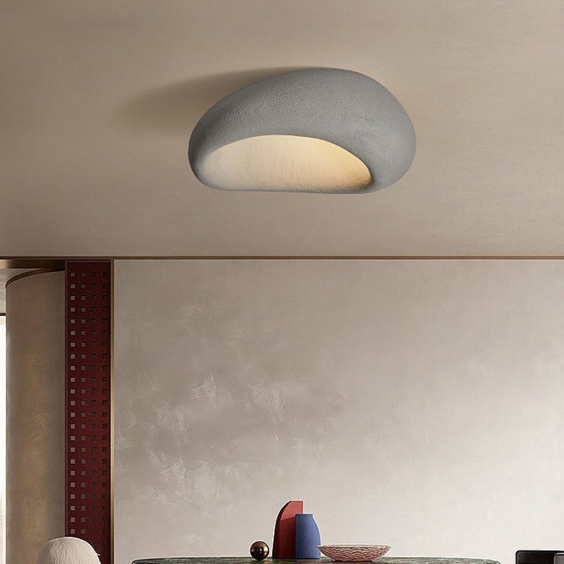 Traditional Japanese Irregular Oval High Density Polystyrene 1-Light Flush Mount Ceiling Light For Living Room