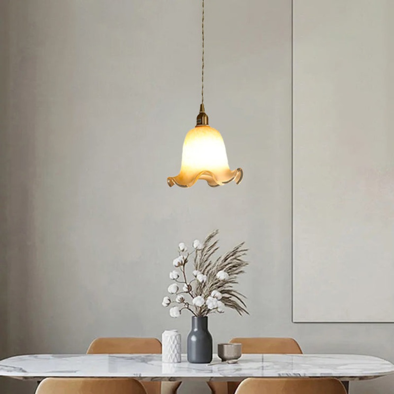Traditional Vintage Flowers Brass Glass 1-Light Pendant Light For Bedroom