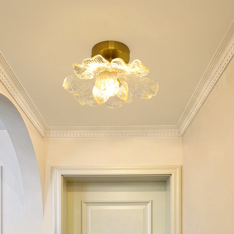 Traditional Vintage Resin Floral Shade Hardware 1-Light Semi-Flush Mount Ceiling Light For Living Room