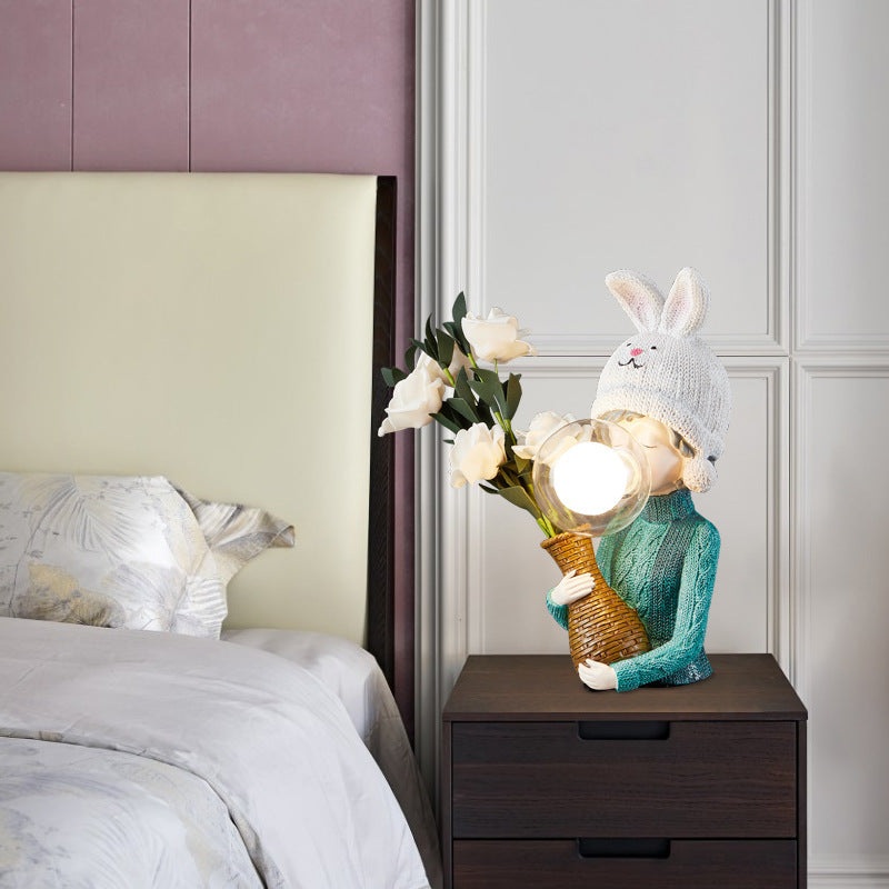 Contemporary Creative Girl Bubbles Vase Backpack Resin Glass 1-Light Table Lamp For Bedroom