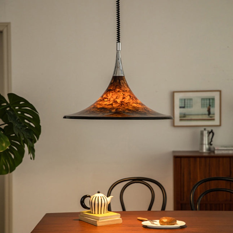 Contemporary Creative Iron Acrylic Horn Volcanic Liftable 1-Light Pendant Light For Dining Room