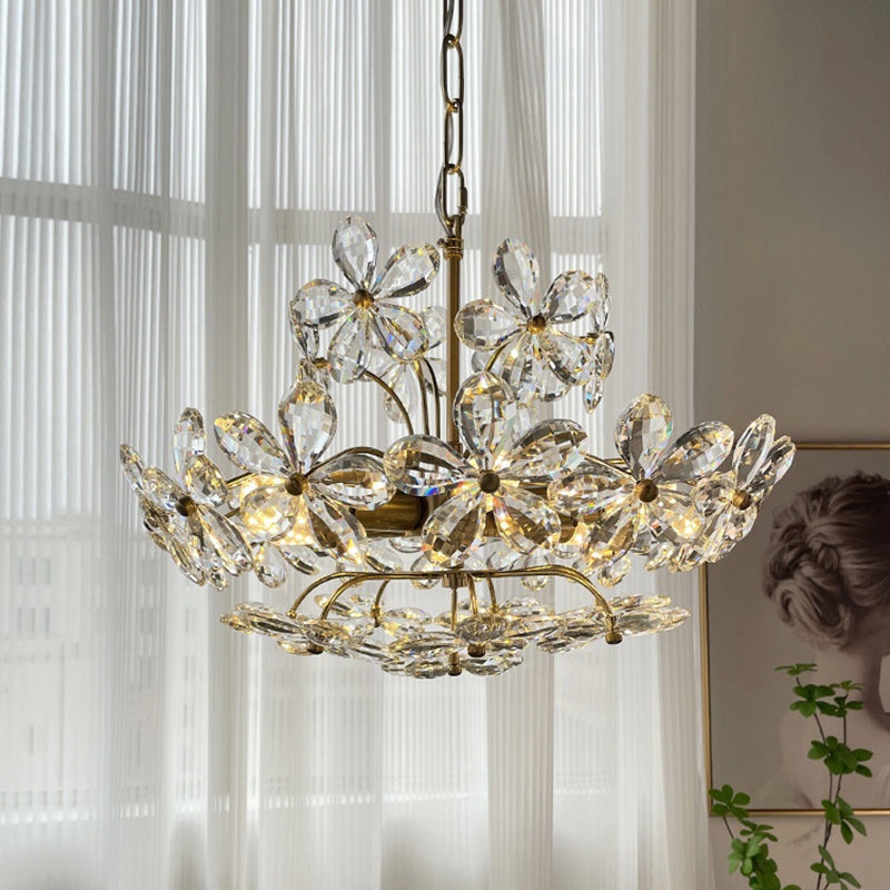 Contemporary Luxury Flower Iron Crystal 6-Light Chandelier For Living Room