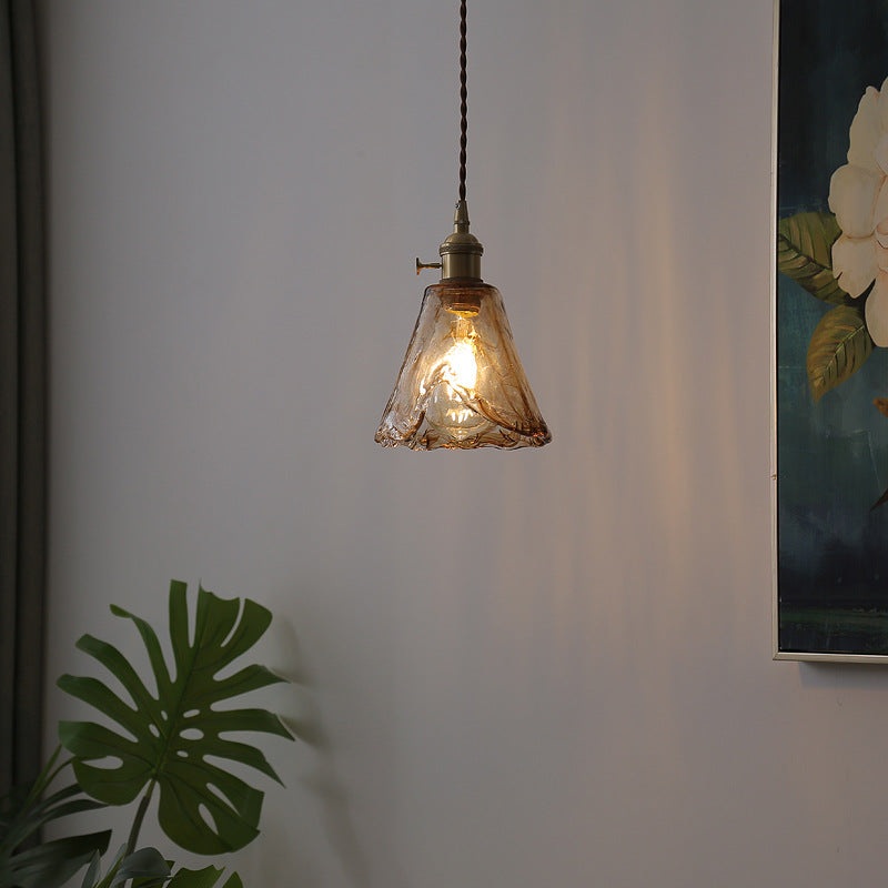 Contemporary Nordic Cone Copper Glass 1-Light Pendant Light For Living Room