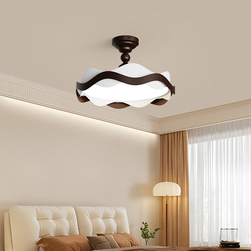 Contemporary Nordic Iron Imitation Wood Grain Corrugated LED Semi-Flush Mount Ceiling Light For Bedroom