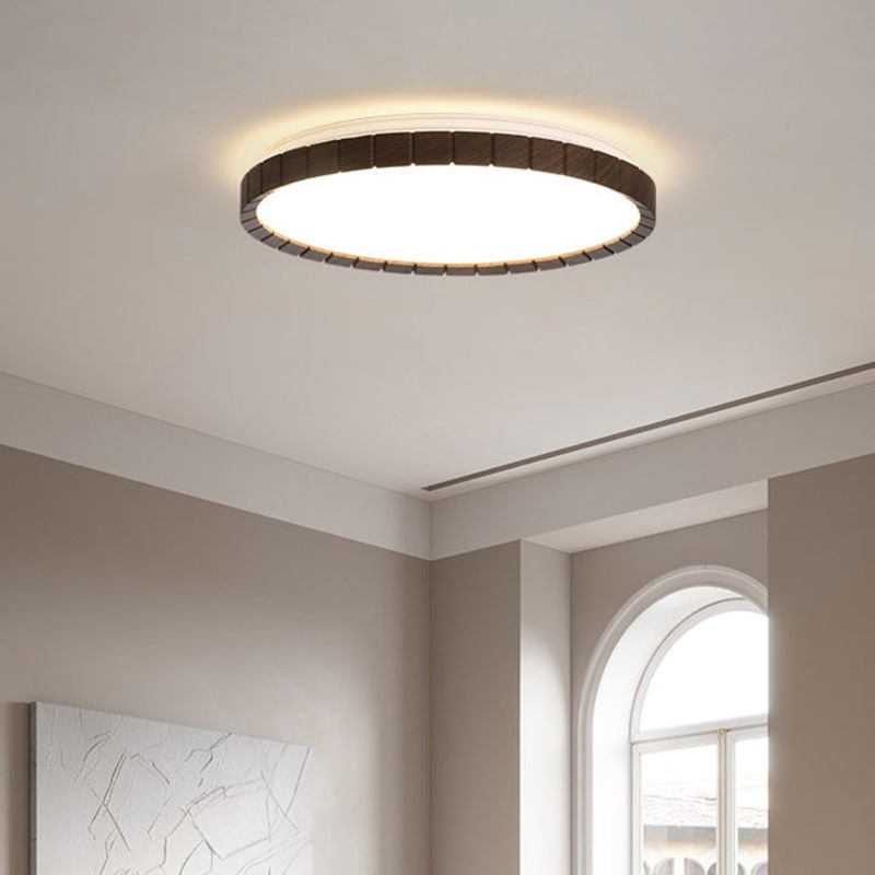 Contemporary Retro Iron Plastic Round Fence LED Flush Mount Ceiling Light For Bedroom