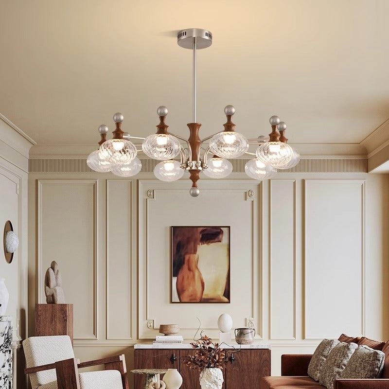 Contemporary Retro Round Iron Glass LED Chandeliers For Living Room